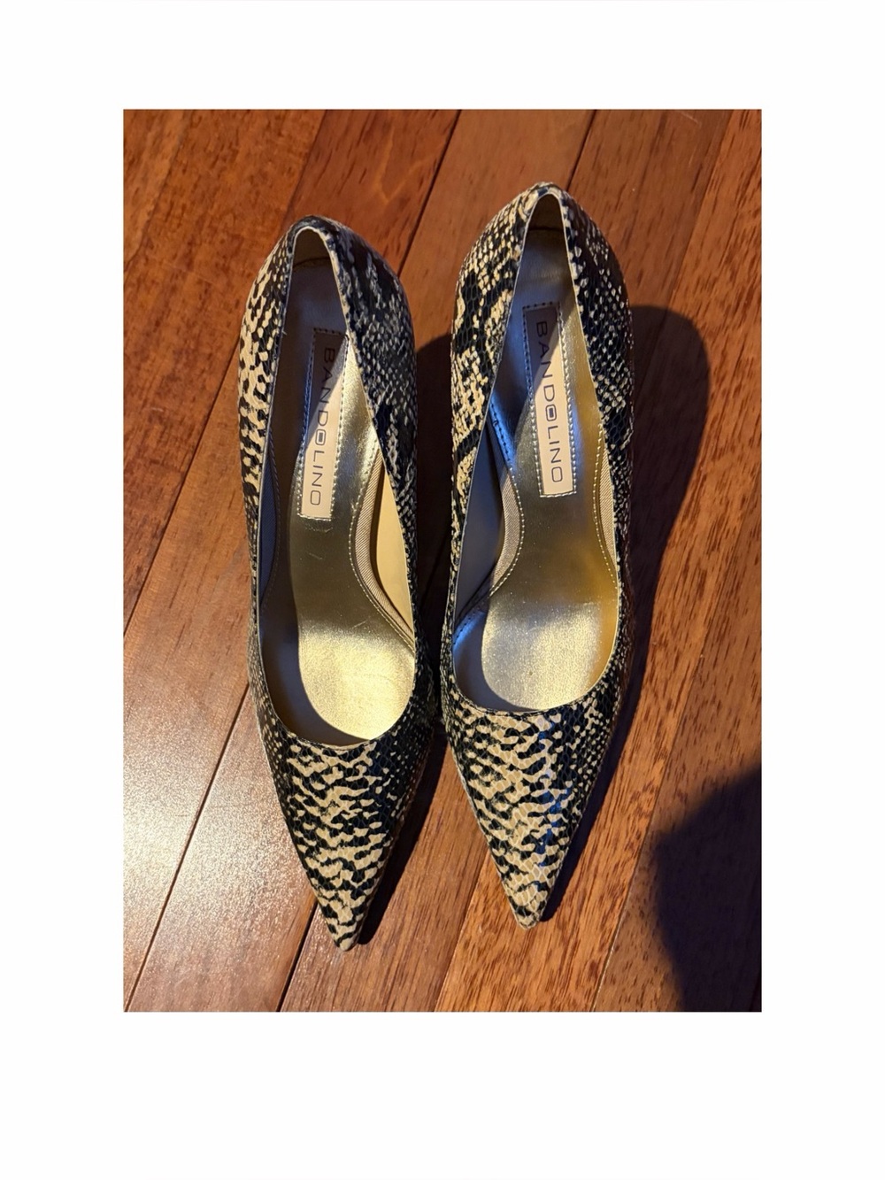 Bandolino Black and Cream Pointed-Toe Heels with Animal Print